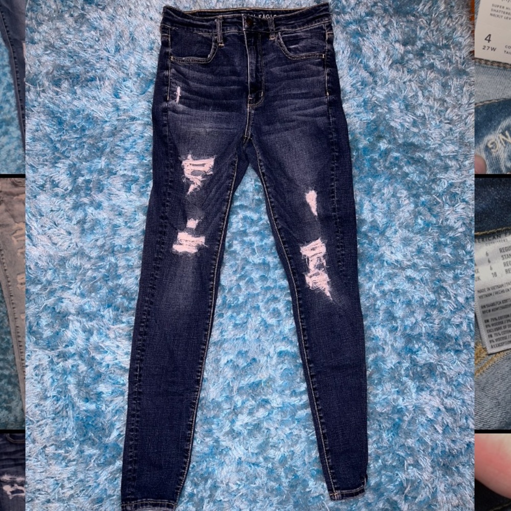 Dark Wash Distressed American Eagle Skinny Jeans